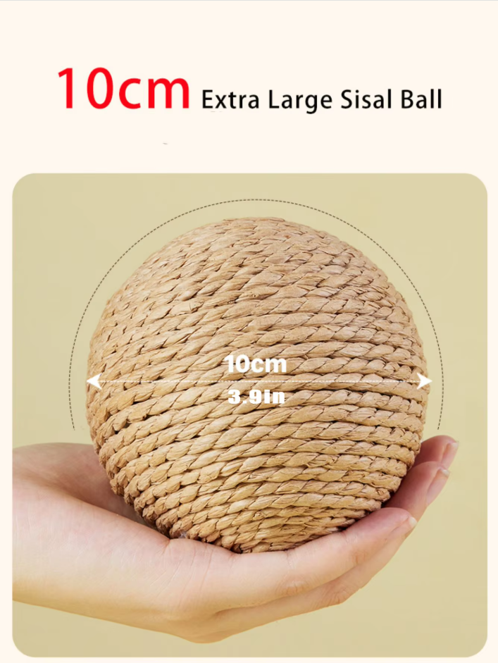 Durable natural sisal ball cat toy for scratching and interactive play, enriching pet accessory.