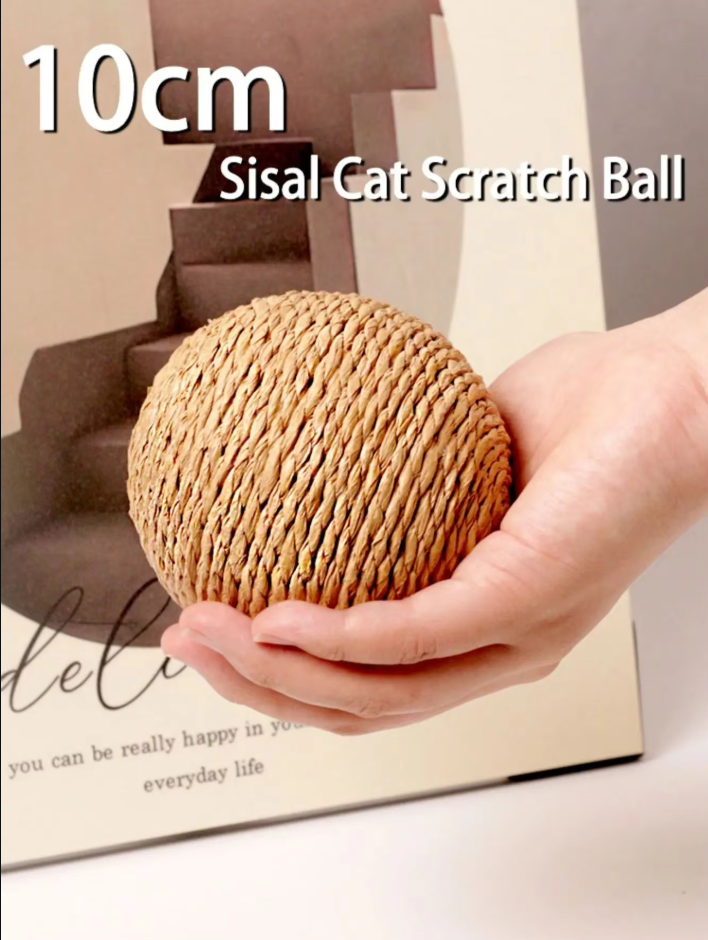 Close-up of a sisal ball cat toy, perfect for scratching and promoting healthy claw care.