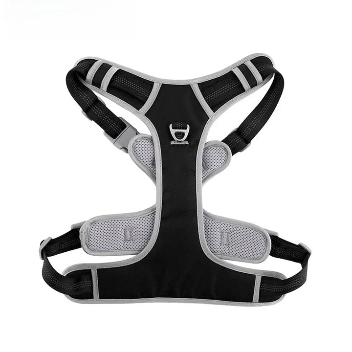 Durable no-pull dog harness vest in black, front view, for safe pet walking