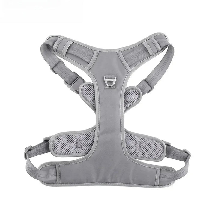 Close-up of breathable mesh fabric on a high-visibility dog harness for comfort