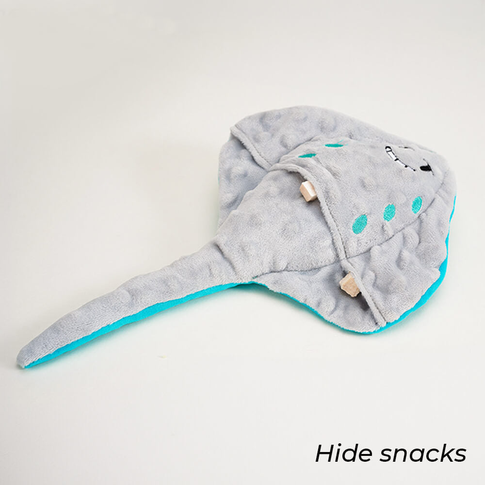 An interactive blue fish ocean series dog toy, durable for strong chewers, with sound