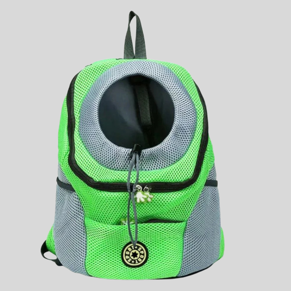 Portable pet carrier backpack for small to medium pets, black with ventilation holes, perfect for travel and outdoors.