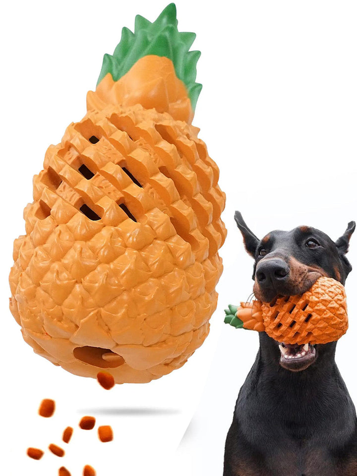 Durable pineapple chew toy for aggressive chewers, dispenses treats for dog enrichment