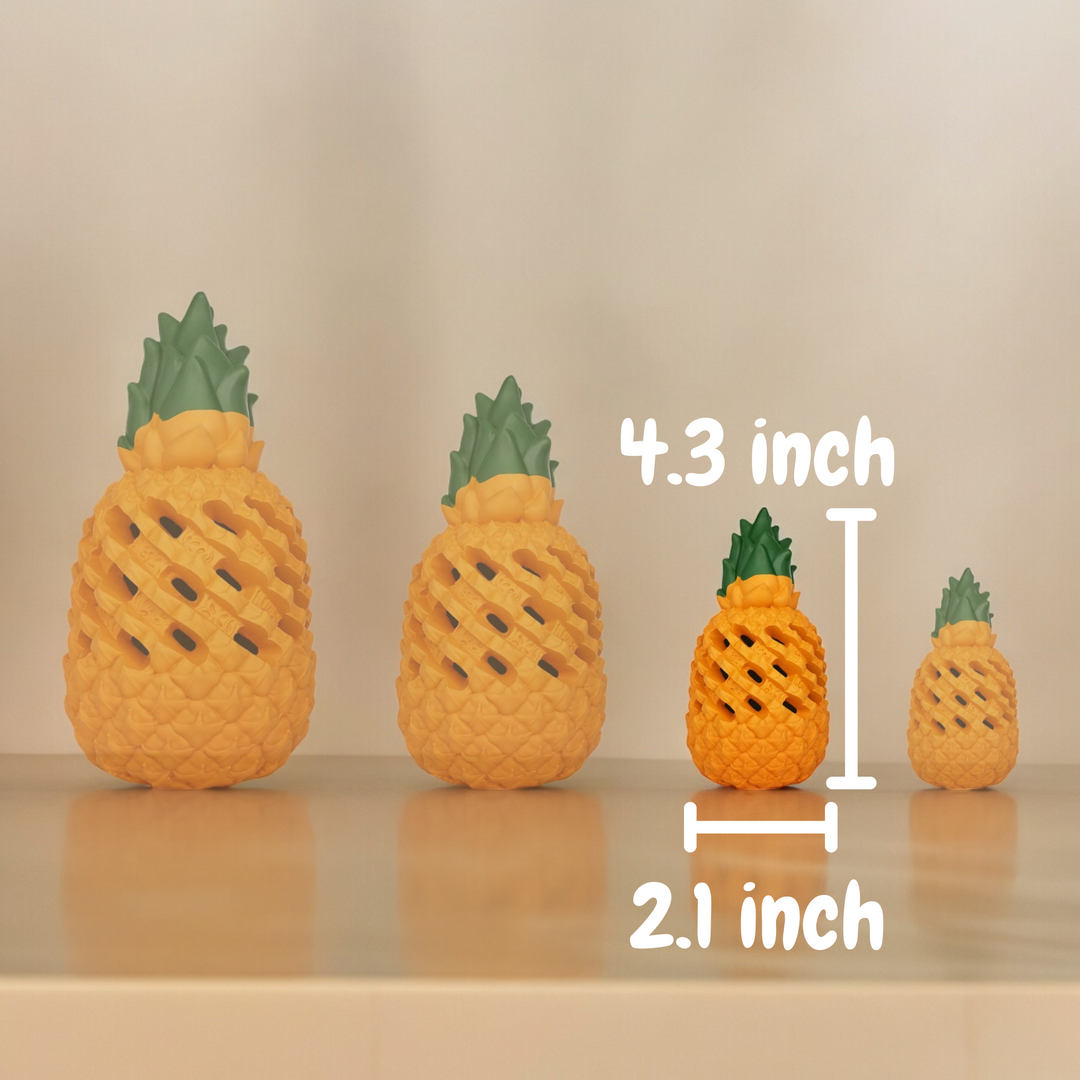 Yellow pineapple dog toy, ideal for treat dispensing and encouraging healthy chewing