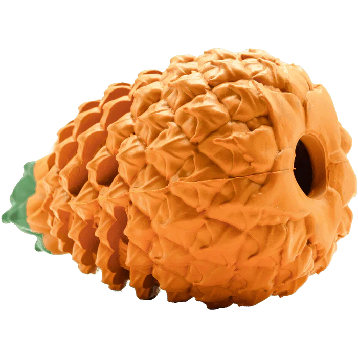 Dog enrichment toy: tough pineapple treat dispenser, perfect for aggressive chewers