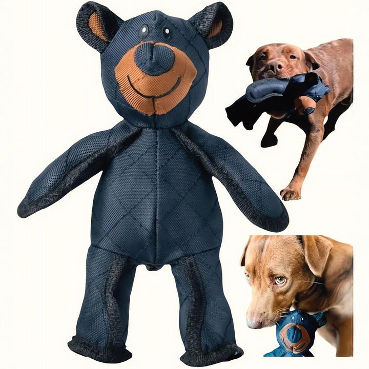Cute plush bear dog toy made with strong fabric for lasting chew time, a favorite pet accessory for dogs.