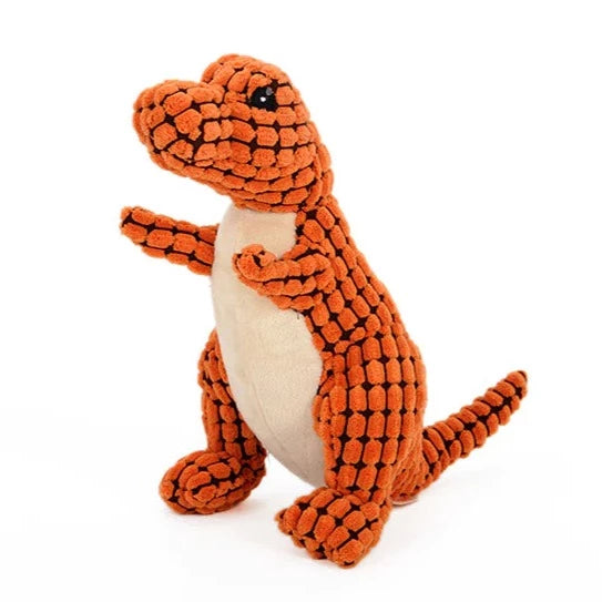 Durable plush dog toy with squeaker, designed for aggressive chewers, showing strong construction.