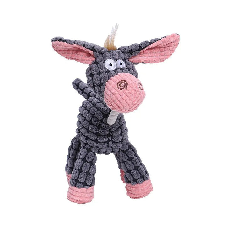 Durable plush donkey dog toy with squeaker, perfect for chewing & interactive play