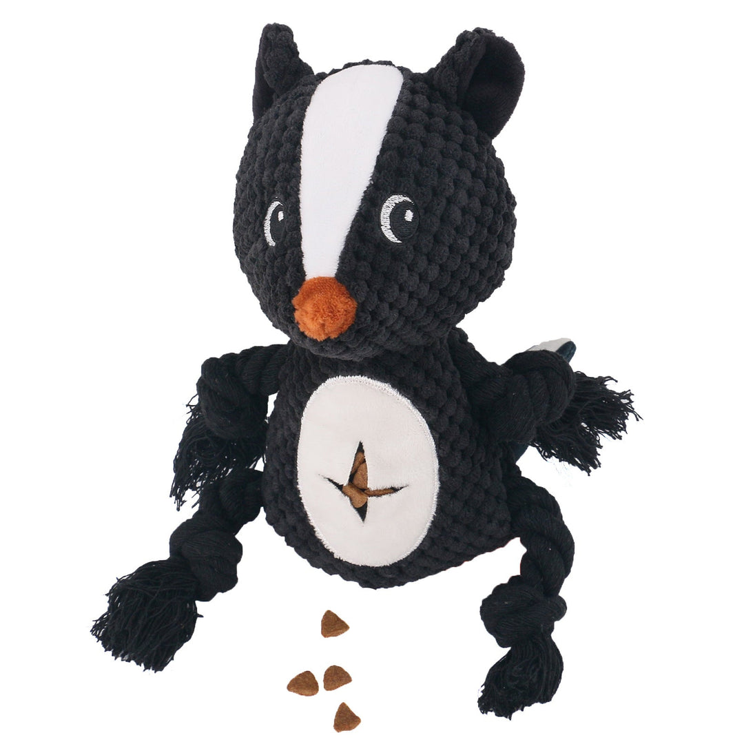 Strong plush squeaker dog toy, gorilla shape, designed for tough chewers, aids dental health.