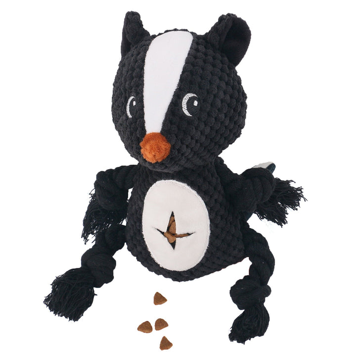 Strong plush squeaker dog toy, gorilla shape, designed for tough chewers, aids dental health.