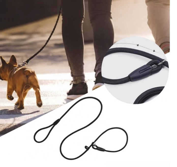 Close-up of secure snap hook on black durable rope dog leash, ideal for pet walking adventures