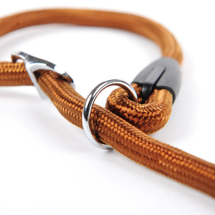 Durable orange rope dog leash with ergonomic handle, ensuring comfort and control for pet owners