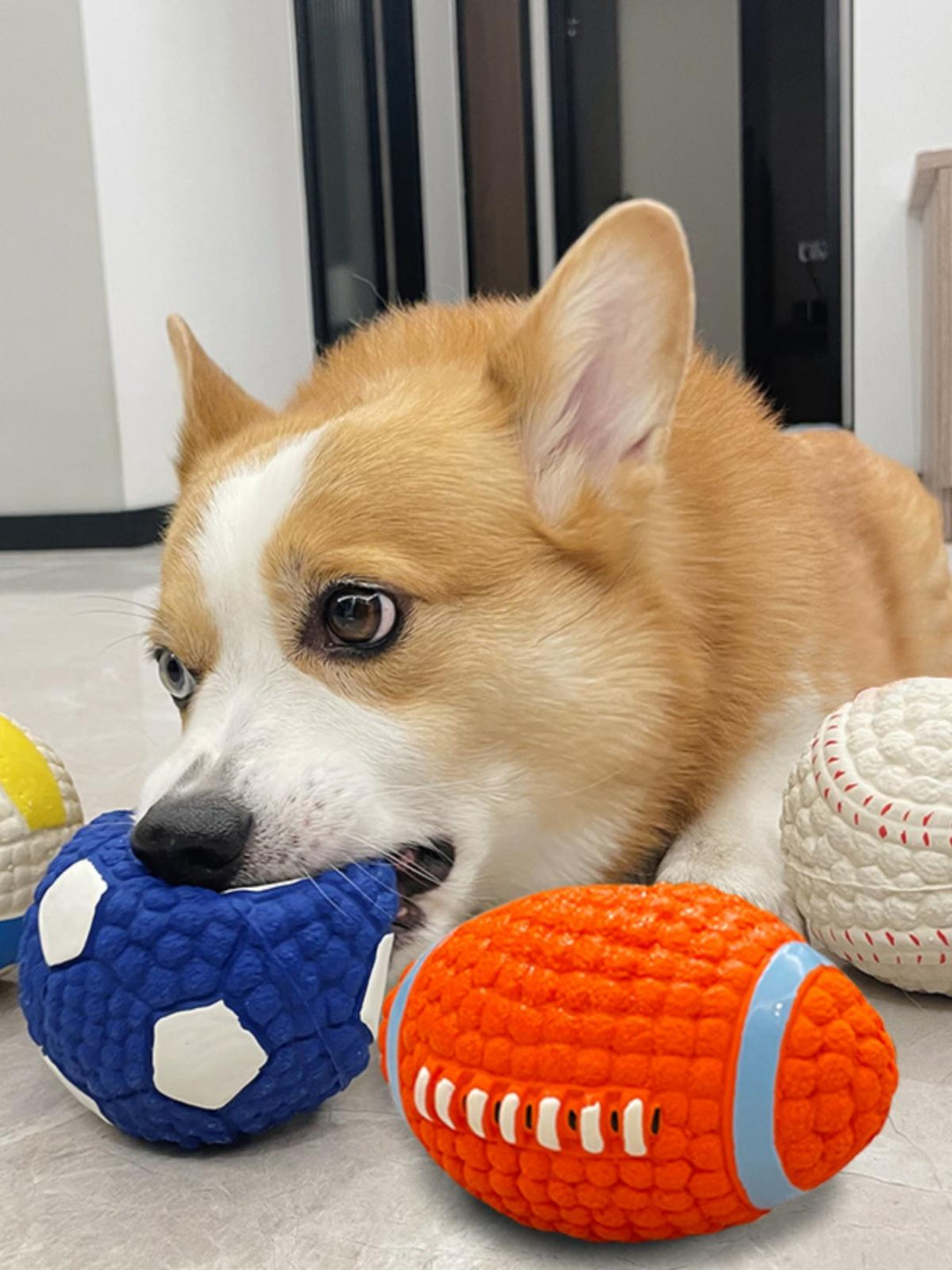Durable red dog chew ball for aggressive chewers, promoting dental health