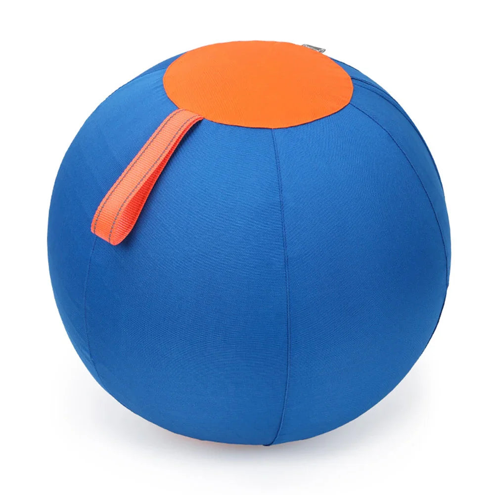 Durable red inflatable dog toy ball with pump, perfect for active outdoor fetching and pet training.