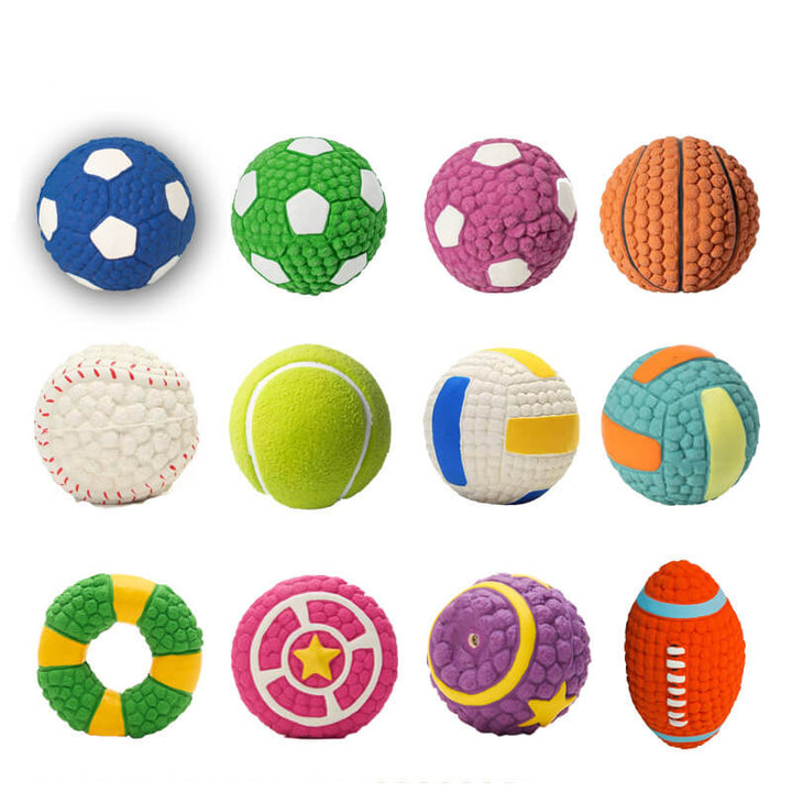 Unisex latex dog squeaky ball in blue, perfect chew resistant pet toy for active dogs.
