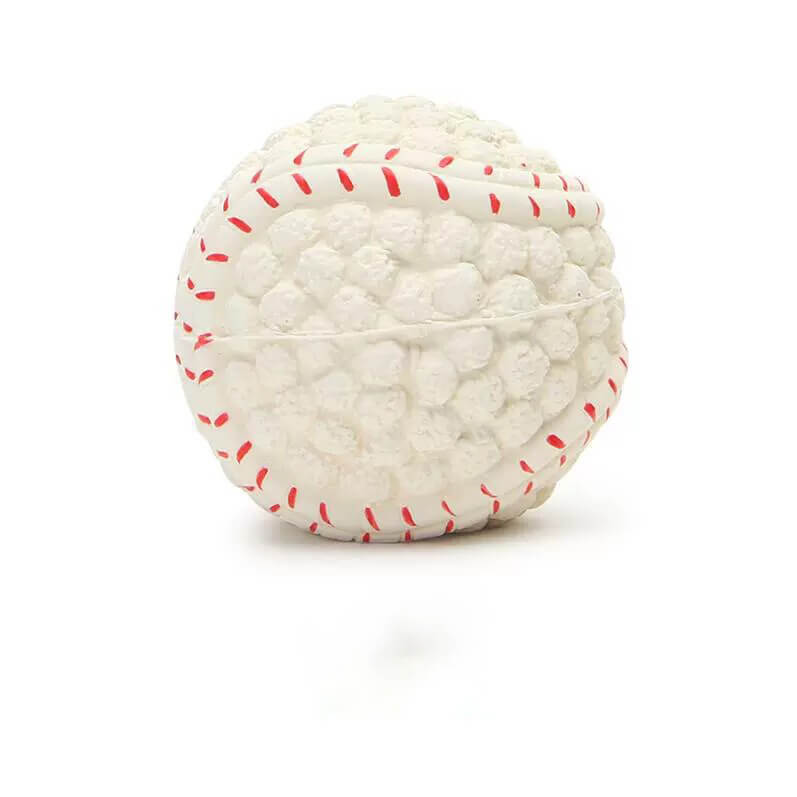 Textured latex dog squeaky ball, chew resistant design for long-lasting pet play fun.