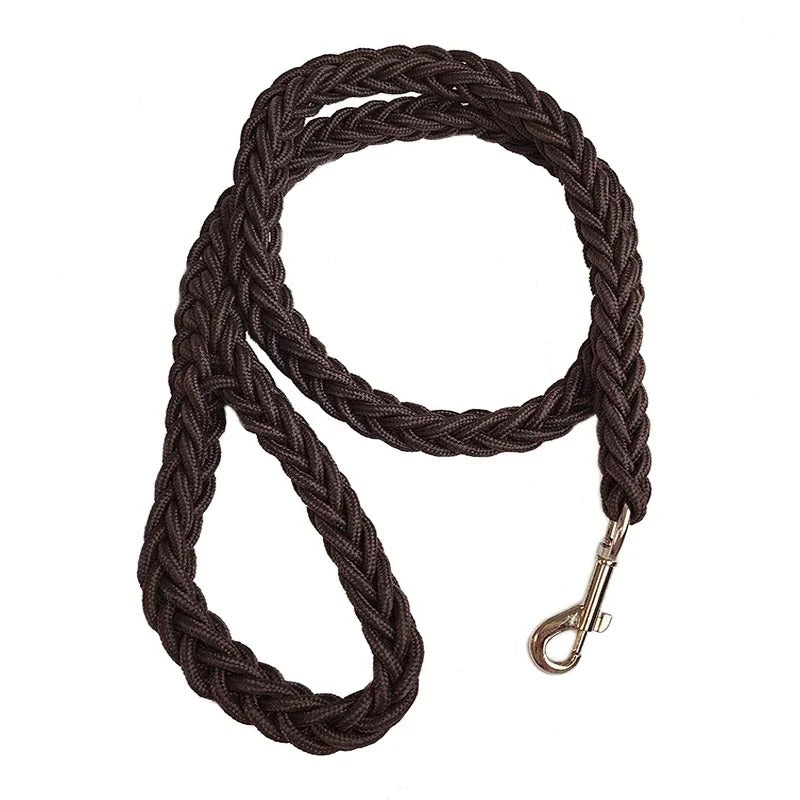 Yellow nylon dog leash with a secure swivel clasp, perfect for active dog walks.