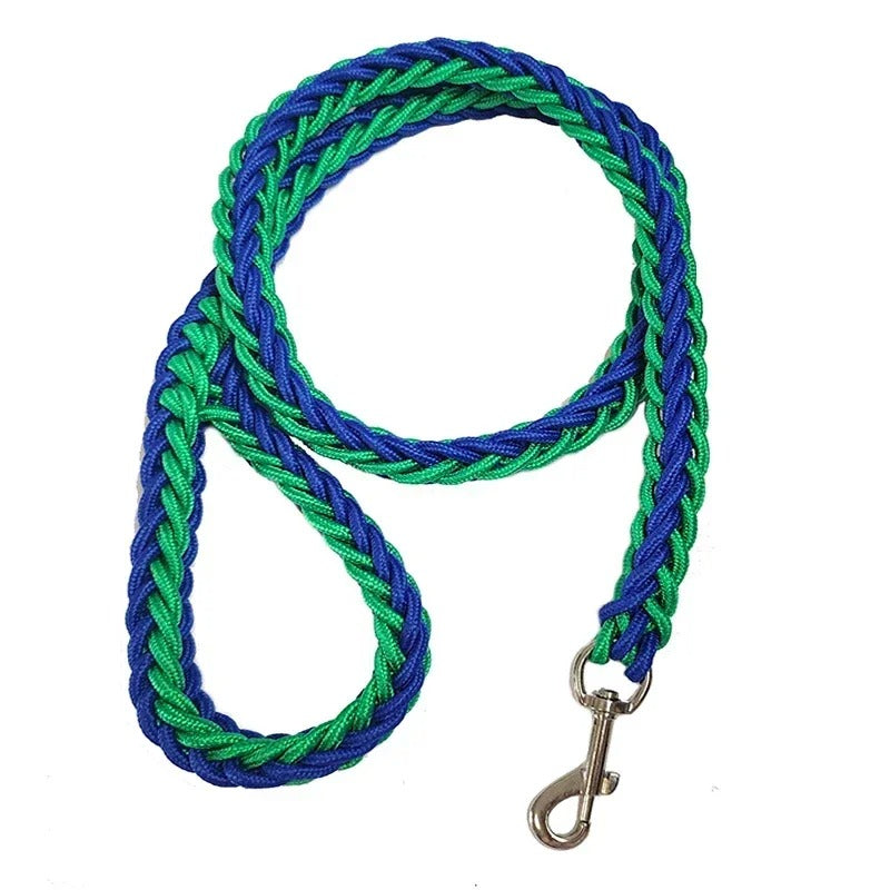 A person demonstrating the strong grip of a durable black nylon dog leash, pet supplies.