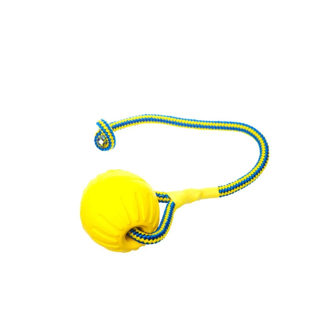 Durable red rubber chew ball for aggressive dog chewers, perfect for interactive pet exercise and fetch.