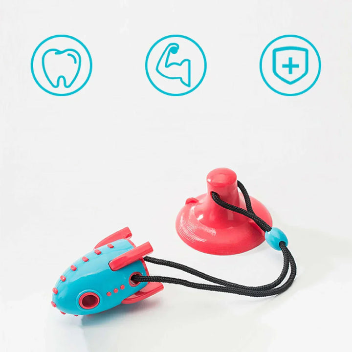 Rocket dog toy, interactive and dental care chew toy, perfect for pet playtime.