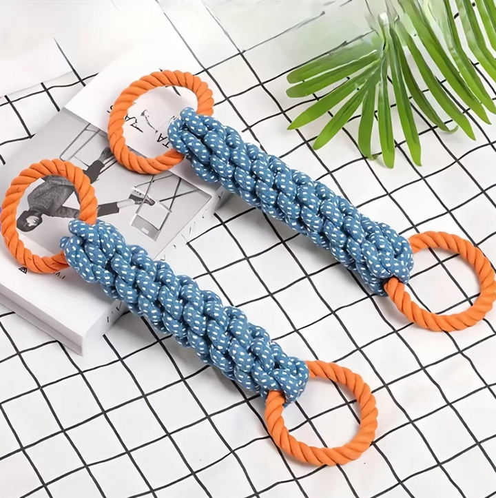 Durable rope chew bone toy for strong chewers, promoting dental health in dogs