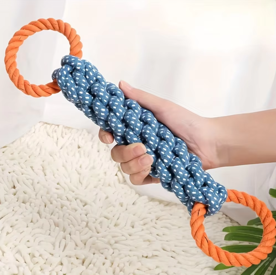 Interactive dog rope toy, bone-shaped, designed for aggressive chewers and dental care