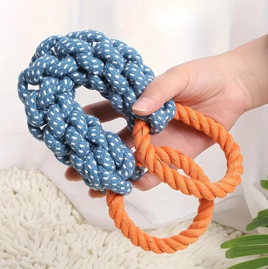 Tough, braided rope chew bone toy for dogs, perfect for dental care and strong chewers