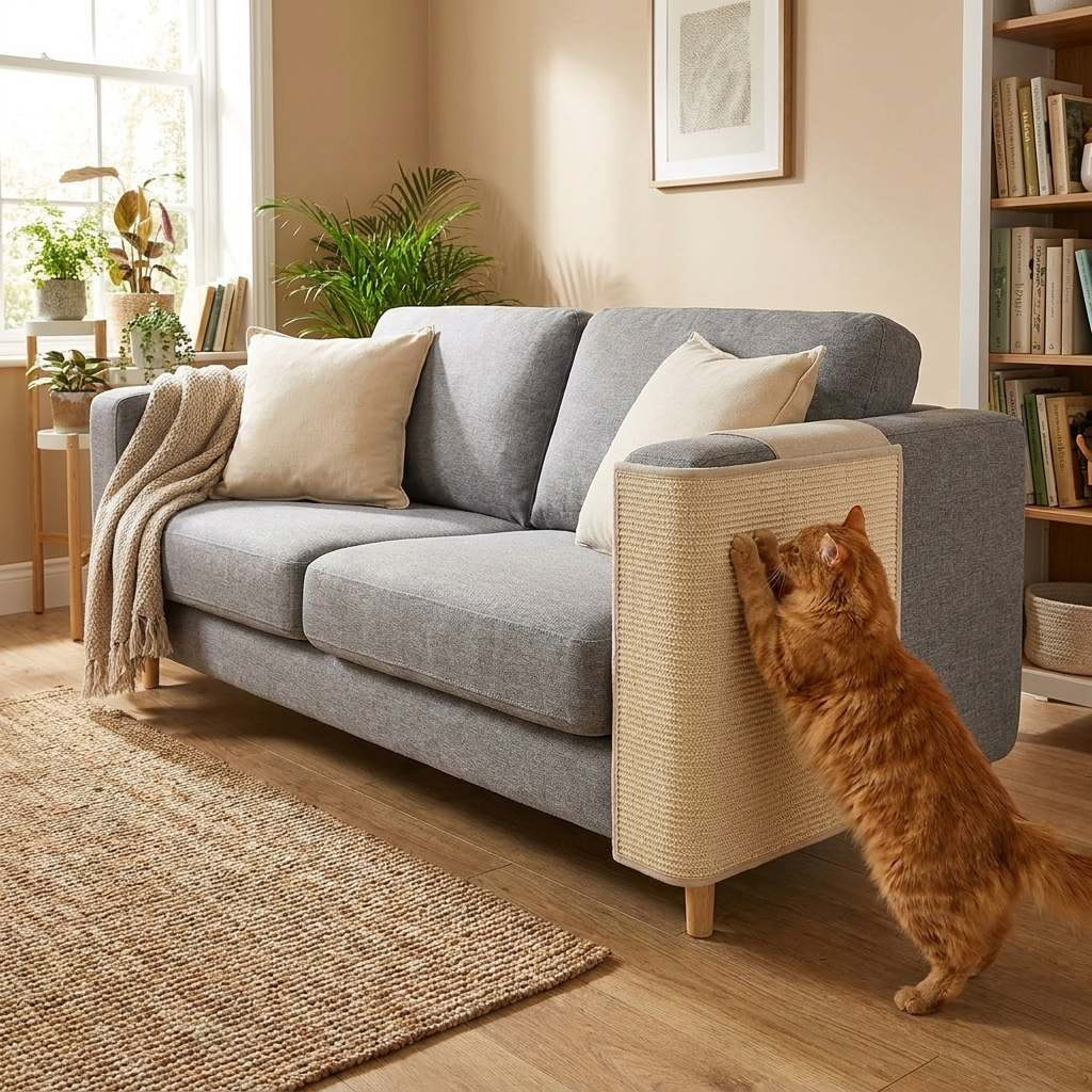 Durable sisal cat scratch sofa armrest protector shields your couch from feline claws, eco-friendly pet supplies.