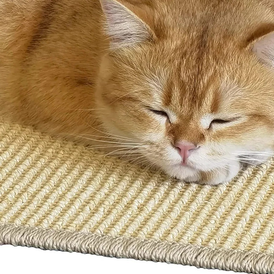 Durable sisal cat scratcher mat protecting furniture, pet accessory for healthy claws, eco-friendly.
