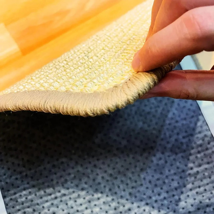 Cat using a tough sisal scratching mat, pet furniture protector, durable toy for healthy claws.
