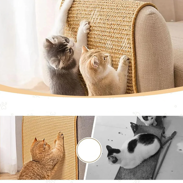 Close-up of textured sisal cat scratcher mat, pet accessory for claw health, eco-friendly design.
