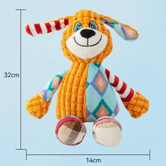 Brown squeaky plush dog toy, shaped like a hedgehog, for aggressive chewers, anxiety relief.