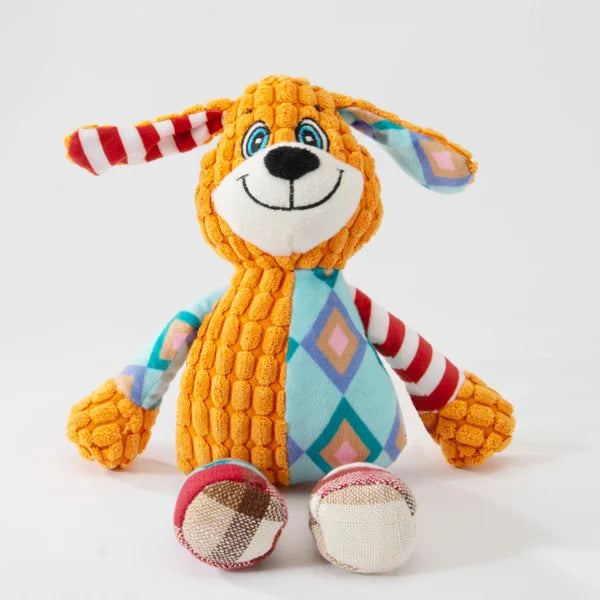 Aggressive chewer dog toy: blue plush ball with textured nubs, squeaker inside.