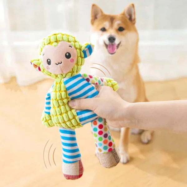Red squeaky plush chew toy for aggressive dogs, shaped like a fire hydrant, pet supplies.
