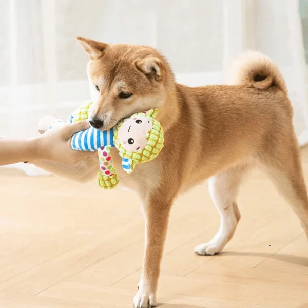 Black squeaky plush chew toy for aggressive chewers, shaped like a tire, pet supplies.