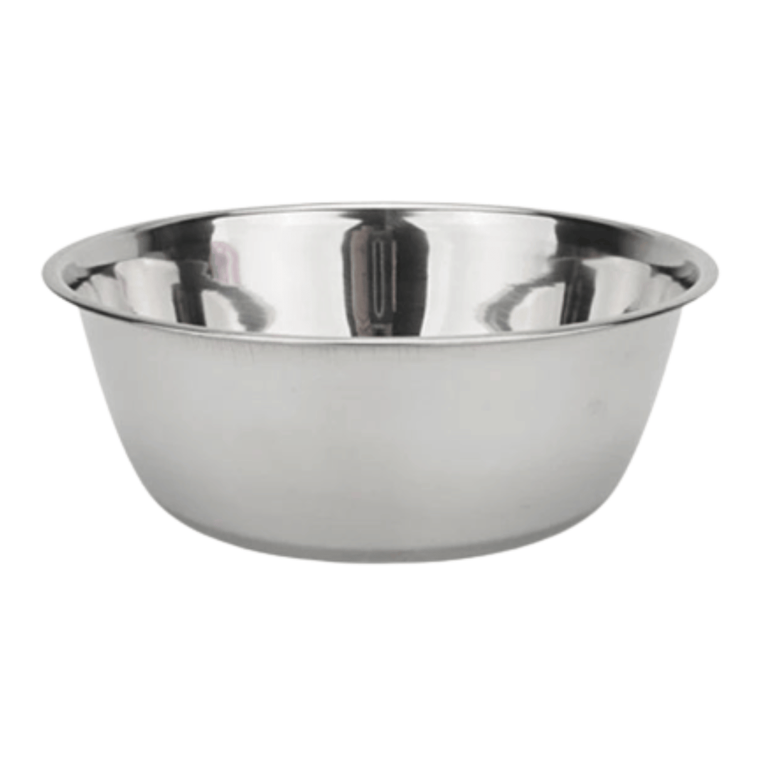 Empty stainless steel pet bowl, versatile for cat food or dog water, a durable pet supply.