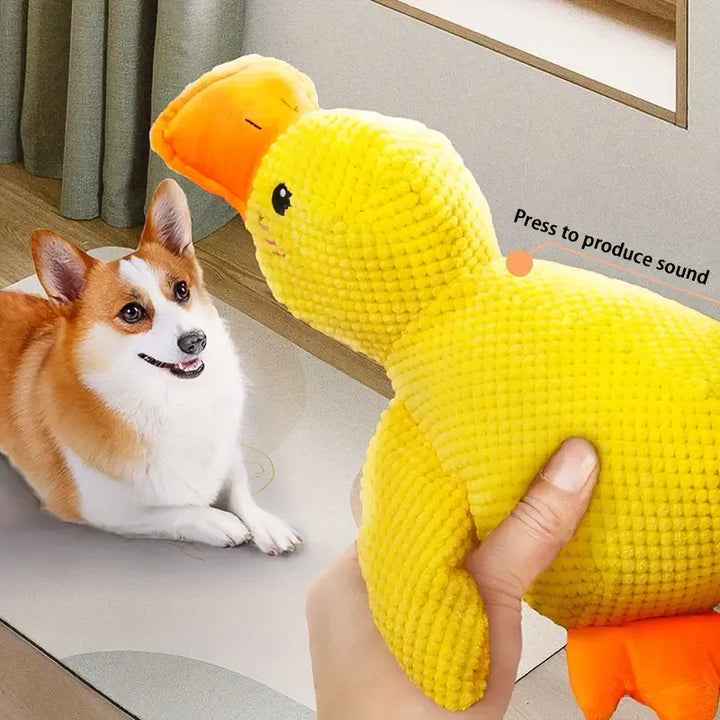 Tough yellow duck dog toy, perfect for dog enrichment and aggressive chewers