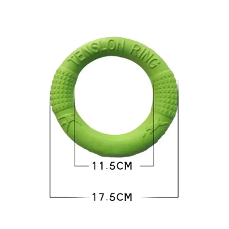 Green waterproof dog toy, a sturdy throwing & teething ring for interactive play