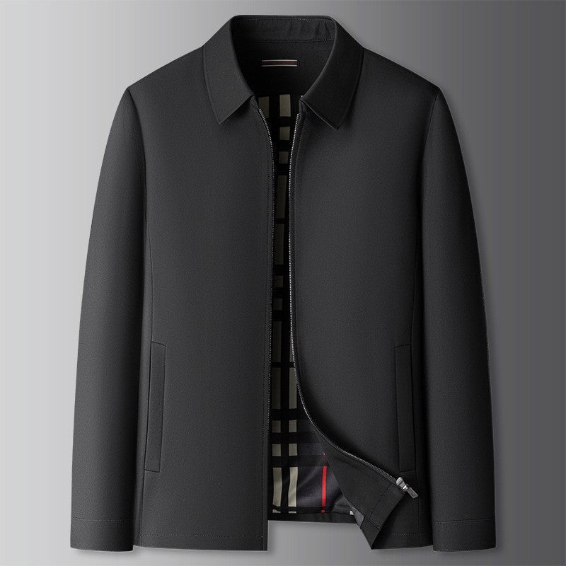 Versatile men's black zip-up jacket. Comfortable casual outerwear, perfect for everyday style.