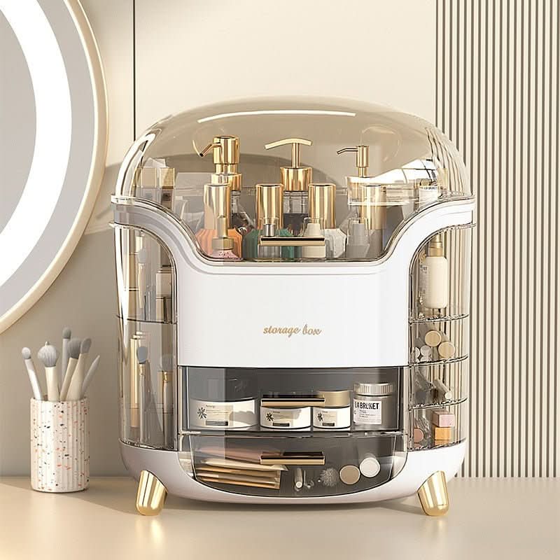 Dustproof & waterproof makeup organizer cosmetic case. Clear vanity beauty storage solution.