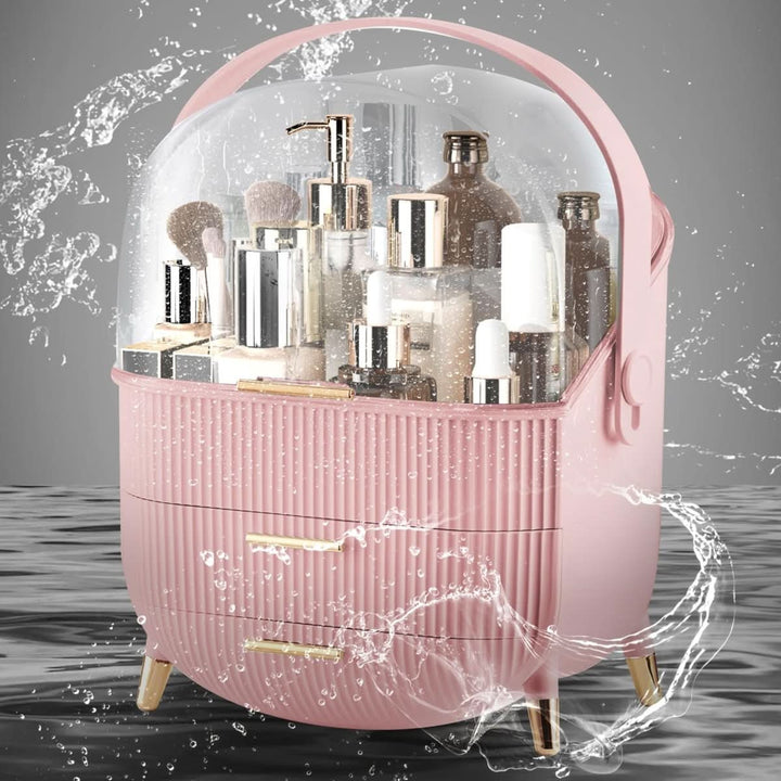Elegant clear cosmetic organizer. Dustproof & waterproof makeup storage for a tidy, chic vanity.