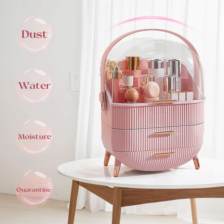 Modern dustproof makeup holder. Waterproof cosmetic organizer for clean beauty products.