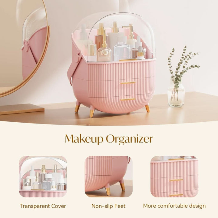 Clear plastic dustproof cosmetic case. Waterproof makeup organizer, perfect for bathroom vanity.