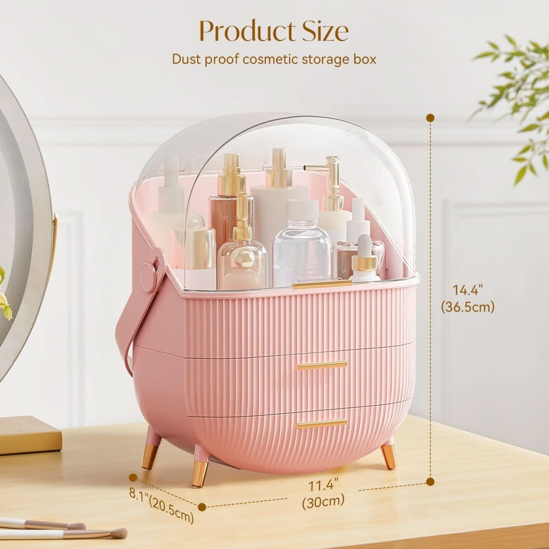 Waterproof and dustproof clear cosmetic organizer. Visible and accessible makeup storage.