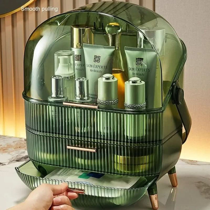 Sleek dustproof makeup storage box. Waterproof cosmetic organizer for an uncluttered vanity table.