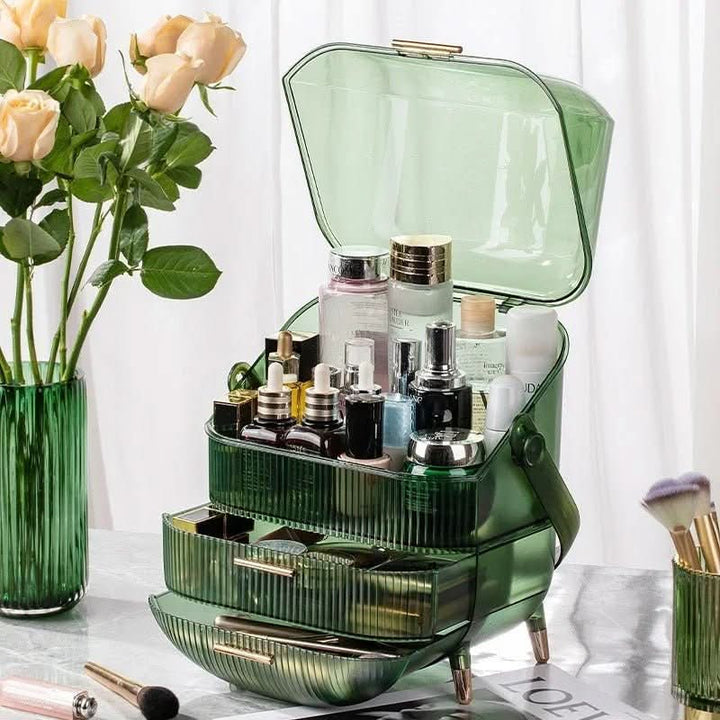 Functional dustproof cosmetic case. Waterproof makeup organizer, ideal for daily beauty routine.