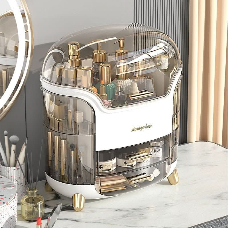 Elegant dustproof cosmetic organizer with transparent cover. Waterproof storage for makeup brushes.