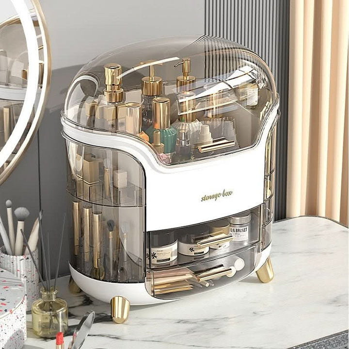 Elegant dustproof cosmetic organizer with transparent cover. Waterproof storage for makeup brushes.