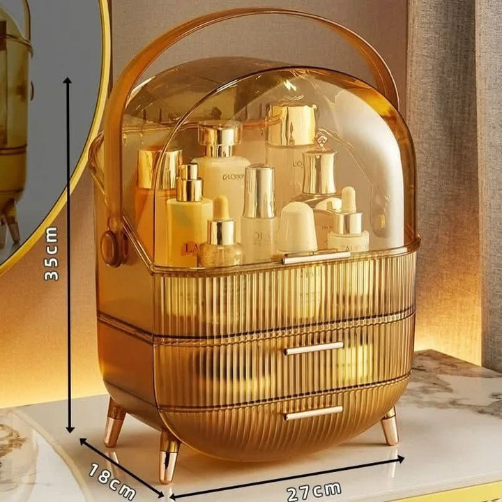 Organize with a dustproof & waterproof cosmetic case. Clear vanity makeup organizer for protection.