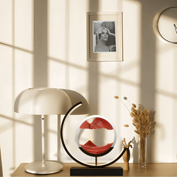Relaxing dynamic sand art lamp with soft ambient light, ideal for meditation, stress relief & peaceful home decor.